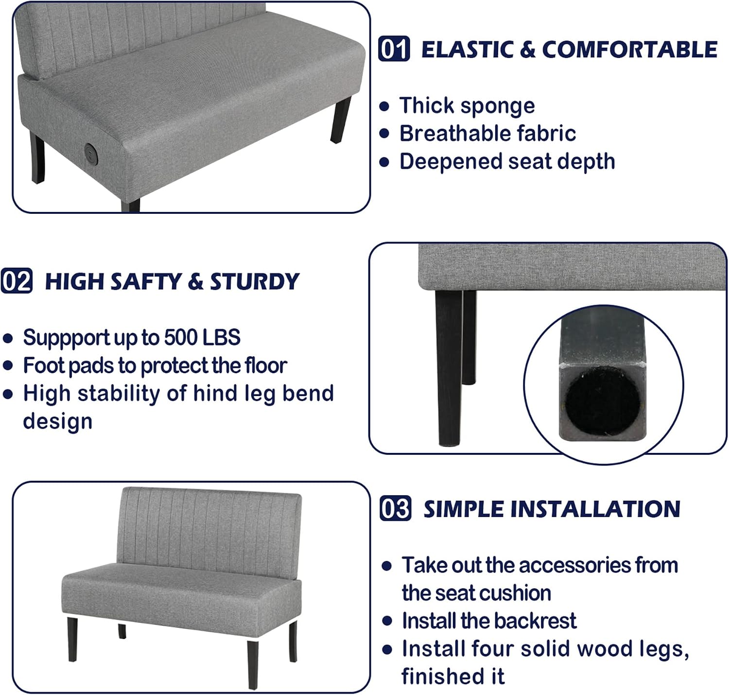 STHOUYN Mini Small Comfy Couch Armless Loveseat Sofa for Bedroom with USB Port, Velvet Couches for Small Spaces Living Room, Apartment Office Dorm (Grey)