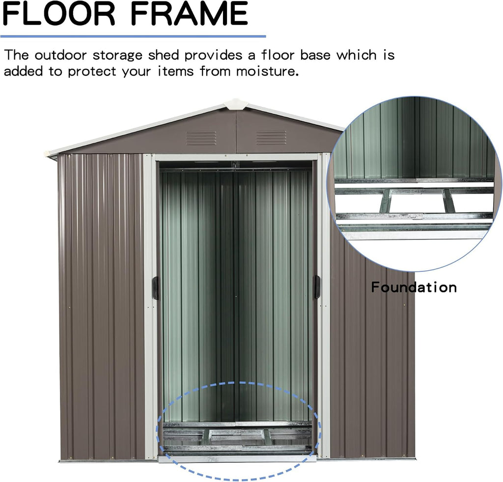 8x4 ft Outdoor Metal Storage Shed with Floor Floor, Lockable Galvanized Steel Tool Shed with Sliding Door and Air Vent, Waterproof Garden Storage House for Backyard, Patio