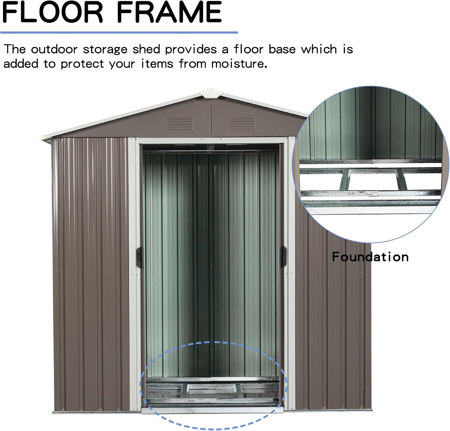 BNSPLY 8 x 4 FT Outdoor Storage Shed, Metal Garden Shed with Floor Frame, Tool Shed Outdoor Storage with Lockable Sliding Doors & Air Vents, Storage House Waterproof for Backyard, Lawn, Gray