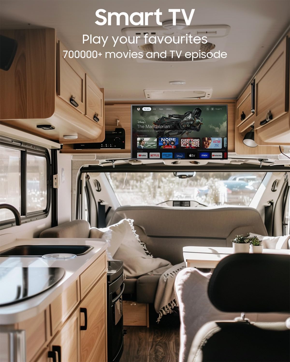 SYLVOX 40-Inch RV TV, 12 Volt Smart TV with Google OS, 178° Wide Viewing, HDMI/USB Ports, AC/DC Power, Voltage Protection for Camper, Motorhome and RV Use