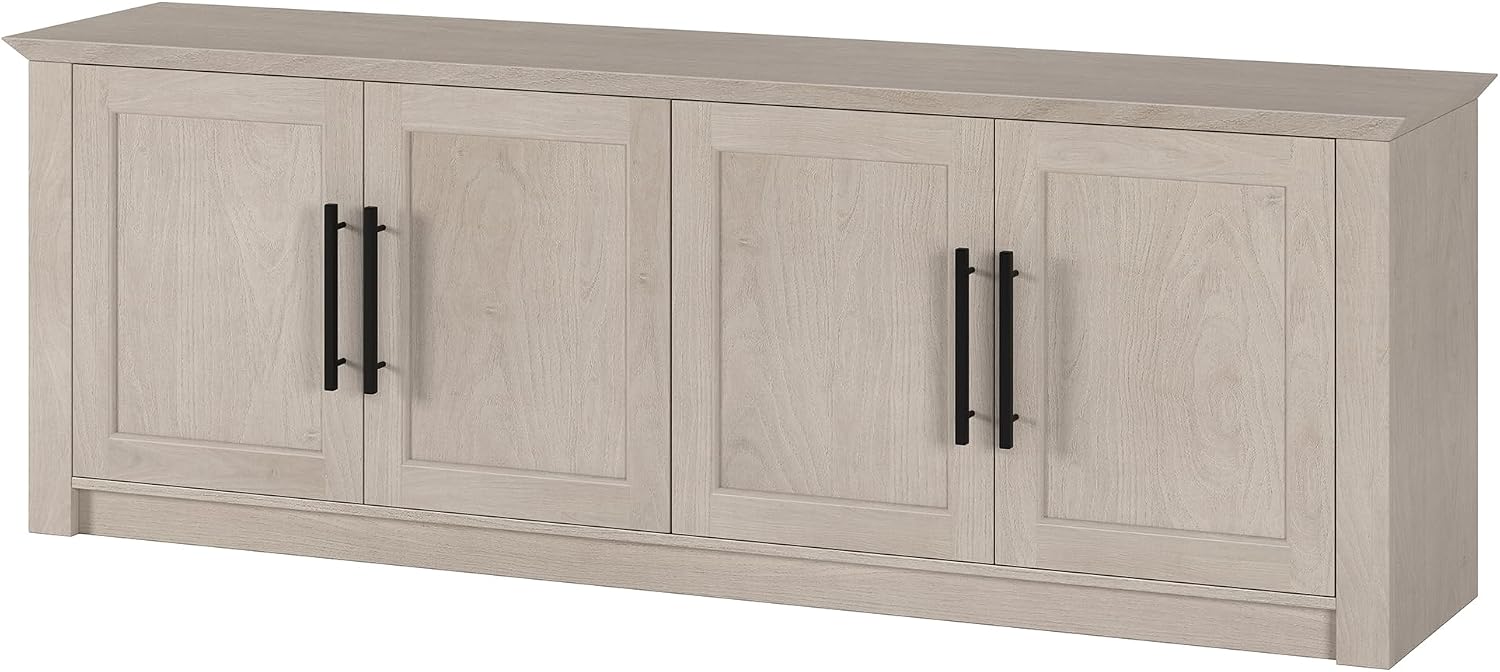 Henn&Hart TV Stand for TVs up to 78' with 2 Conceal Storage Cabinets and Adjustable Shelves for Living Room, Family Room, or Office, Beech White