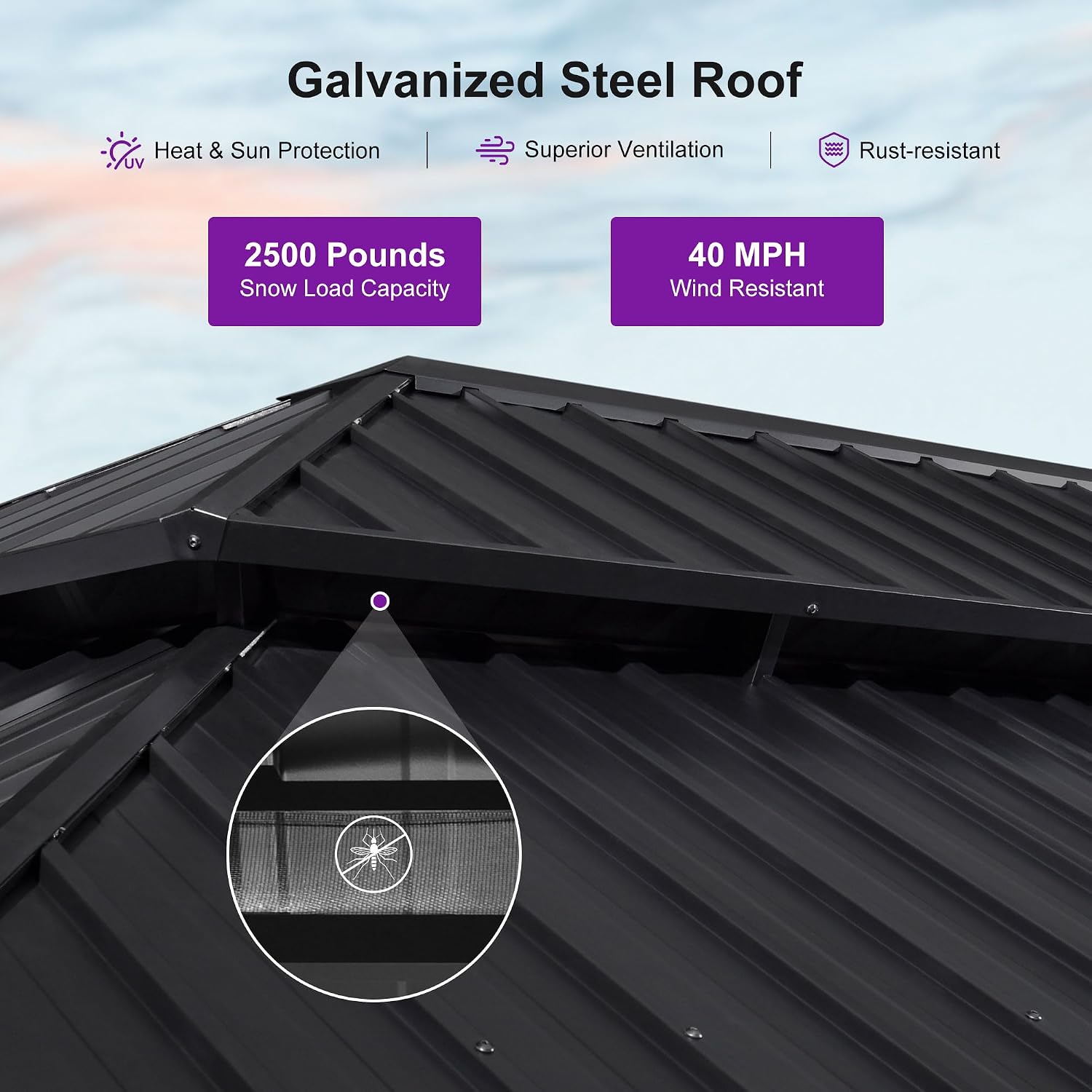 PURPLE LEAF 14' X 20' Outdoor Hardtop Gazebo for Patio Galvanized Steel Double Roof Permanent Canopy Teak Finish Coated Aluminum Frame Pavilion Gazebo with Netting and Black Curtains