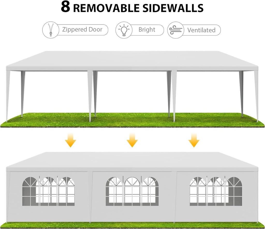 HomGarden 10'x30' Outdoor Party Tent Heavy Duty Large Backyard Canopy Tent Cater Party Favor Supplies Patio Gazebo for Outdoor Events Wedding Gatherings BBQ with Removable Sidewalls