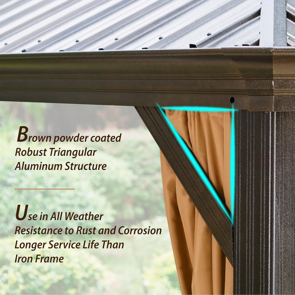 10 X 12ft Hardtop Gazebo with Nettings and Curtains, Heavy Duty Double Roof Galvanized Steel, Outdoor Aluminum Permanent Gazebos for Patios, Backyard, Deck, Garden, Lawns