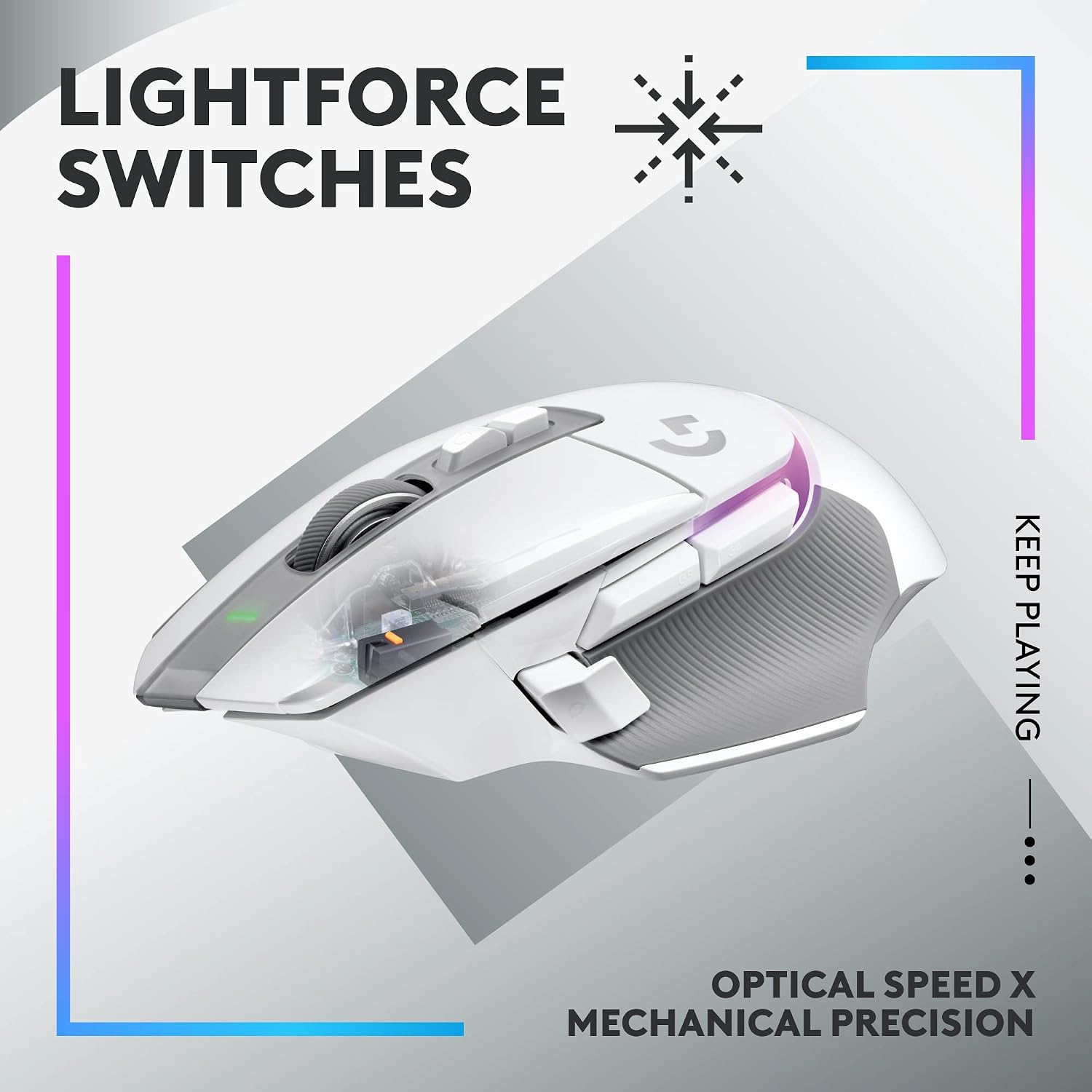 Logitech G502 X Plus Wireless Gaming Mouse: Optical Switches, LIGHTSYNC RGB, 13 Buttons, Infinite Scroll Toggle, <130 hr Battery Life, USB-C, PowerPlay Wireless Charging Capable, for PC/MacOS - White