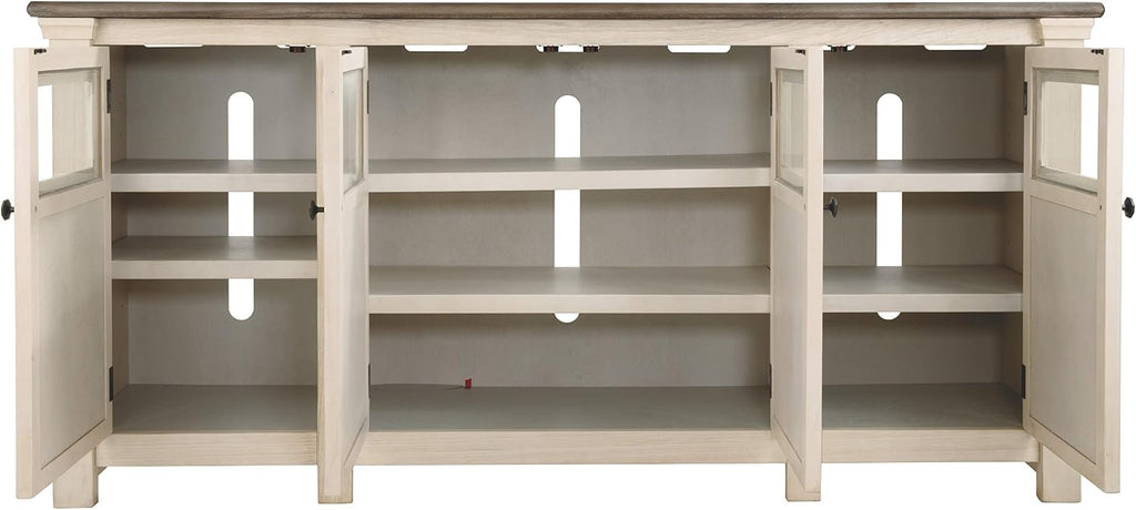 Signature Design by Ashley Bolanburg Extra Large TV Stand, Fits TVs up to 72', 3 Cabinets, Adjustable Storage Shelves, 74.13', Whitewash & 2-Tone Finish
