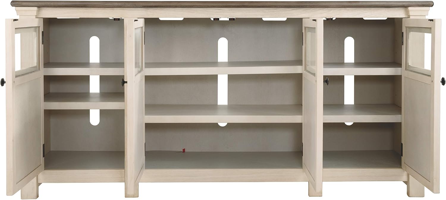 Signature Design by Ashley Bolanburg Extra Large TV Stand, Fits TVs up to 72', 3 Cabinets, Adjustable Storage Shelves, 74.13', Whitewash & 2-Tone Finish