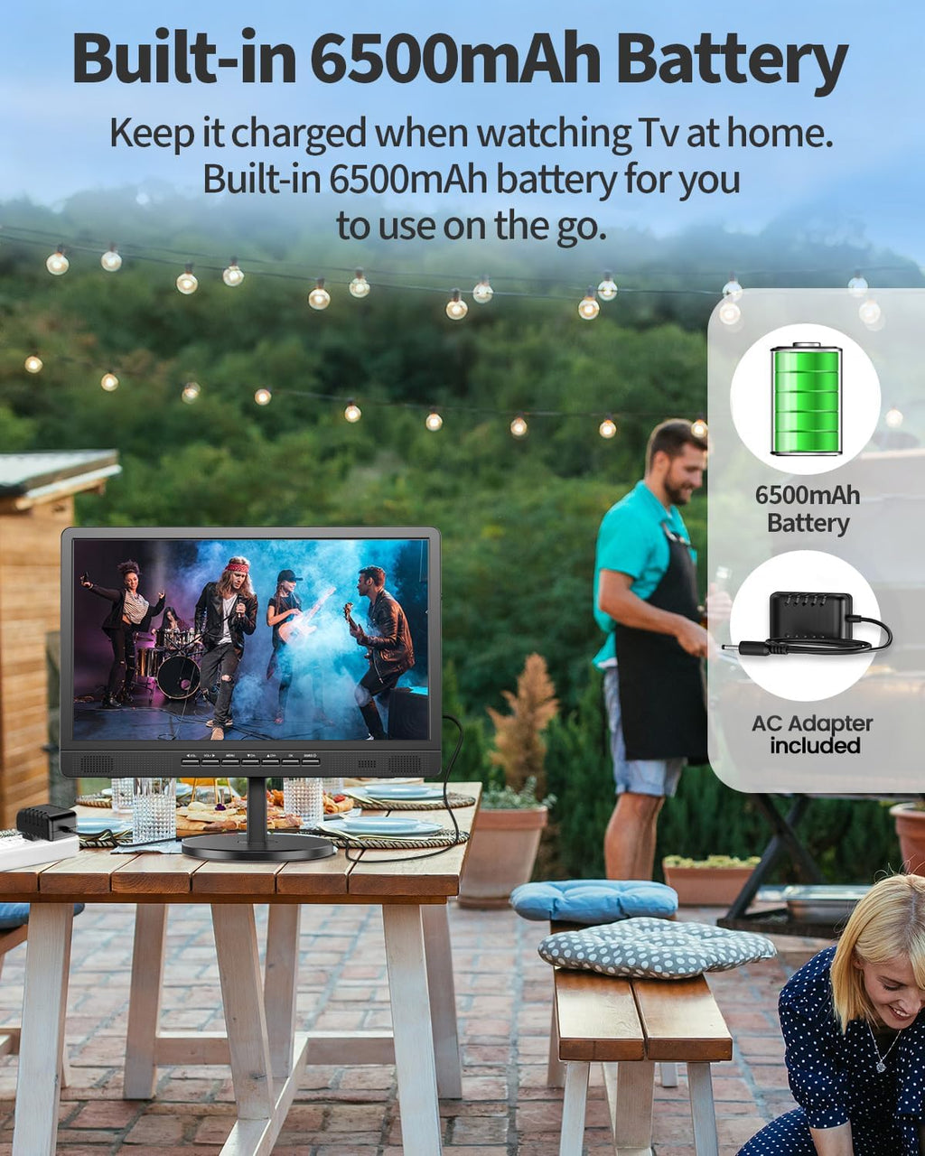Desobry 18.5' Portable TV with Antenna, 6500mAh Rechargeable Portable Monitor with 1080P HDMI Input, AV Input, USB, Small TV for Travel, Camping, Kitchen, Bedroom, RV, Power Outage