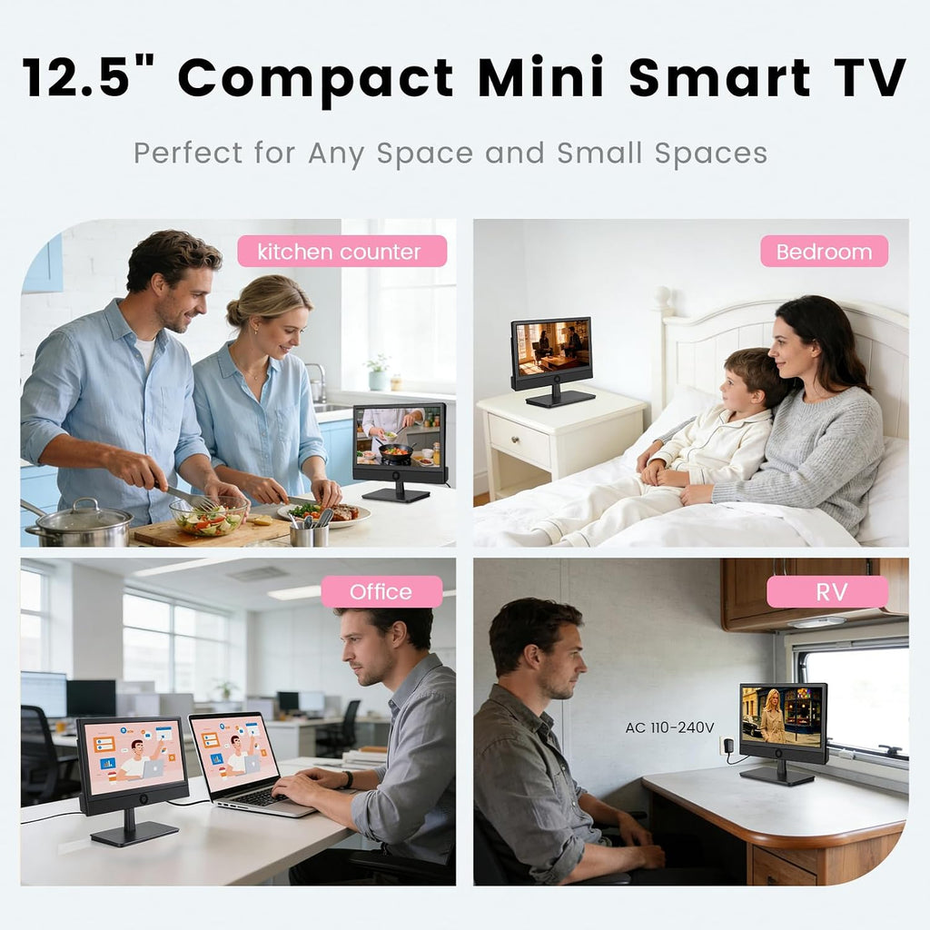 othoig 12.5 Inch Small Smart TV with Built-in Apps, Full HD 1080P Mini Flat Screen TV, WiFi & Bluetooth, ATSC Digital Tuner, USB/HDMI/AV Inputs,12V Car Charger Small TV for Kitchen,Bedroom,RV,Office