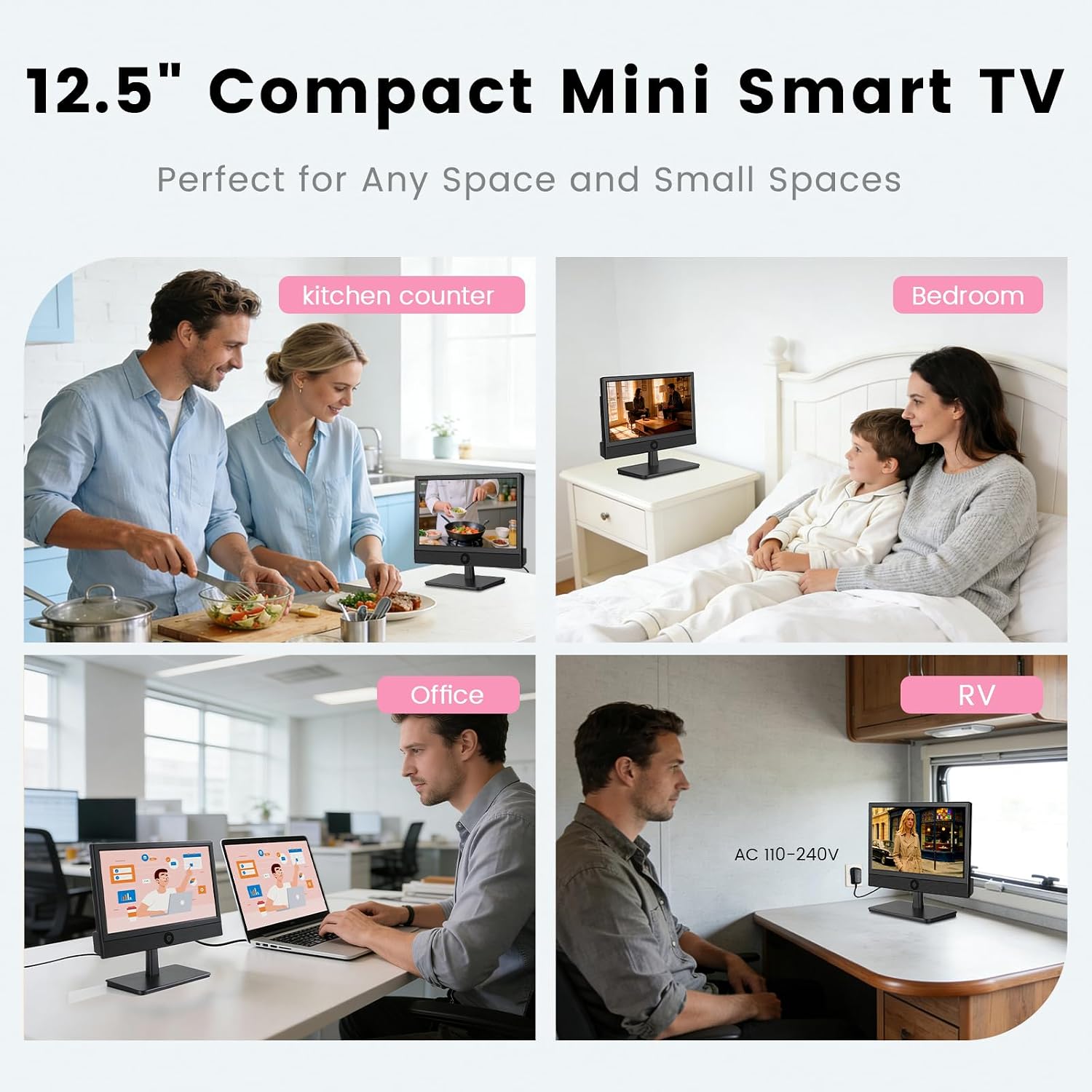 othoig 12.5 Inch Small Smart TV with Built-in Apps, Full HD 1080P Mini Flat Screen TV, WiFi & Bluetooth, ATSC Digital Tuner, USB/HDMI/AV Inputs,12V Car Charger Small TV for Kitchen,Bedroom,RV,Office