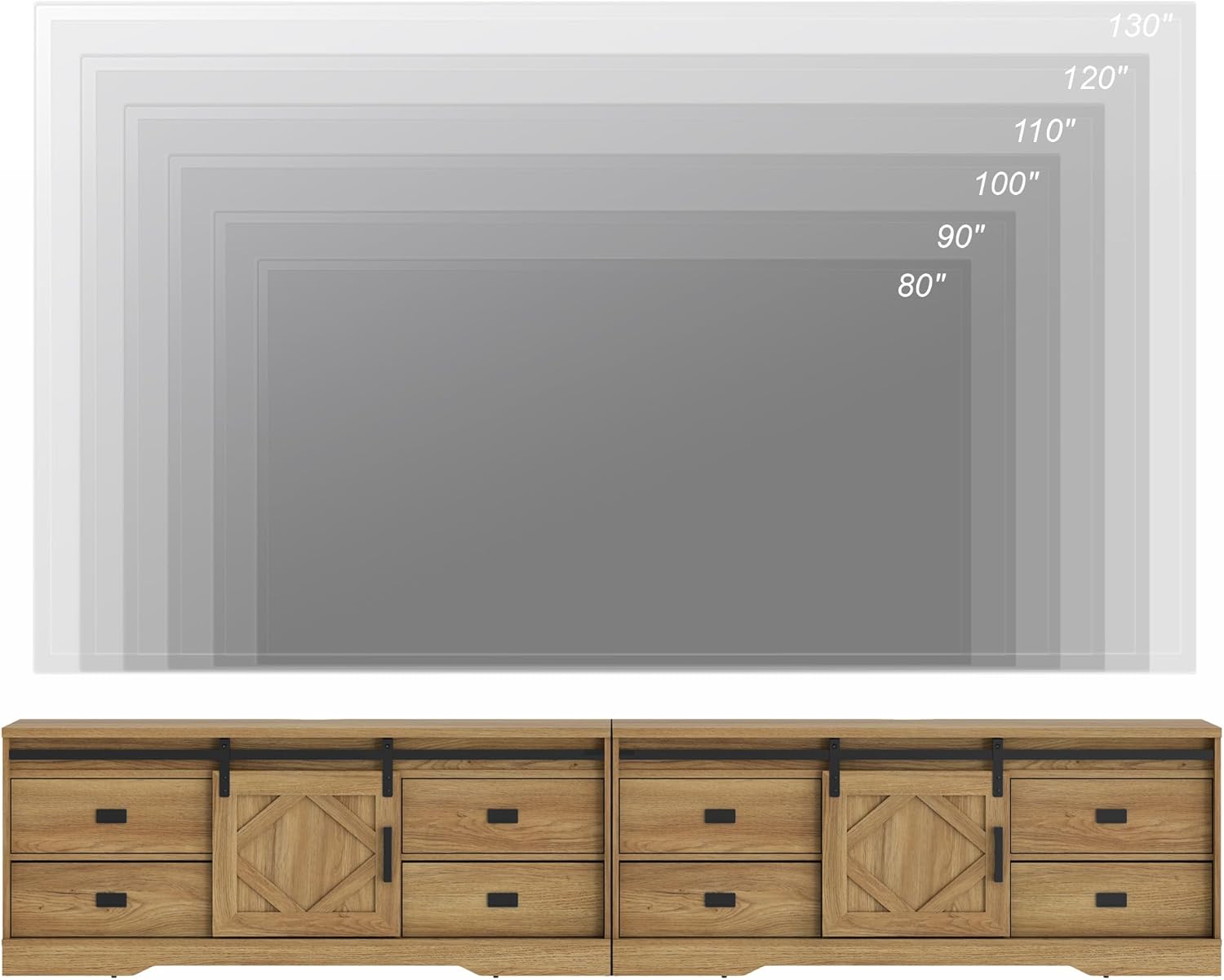 WAMPAT 118' Wide Modern Farmhouse 2 in 1 TV Stand for up to 130' TVs,Faux Bark Finish Wood Entertainment Center with 8 Drawers and Sliding Barn Doors for Living Room,Vintage Oak