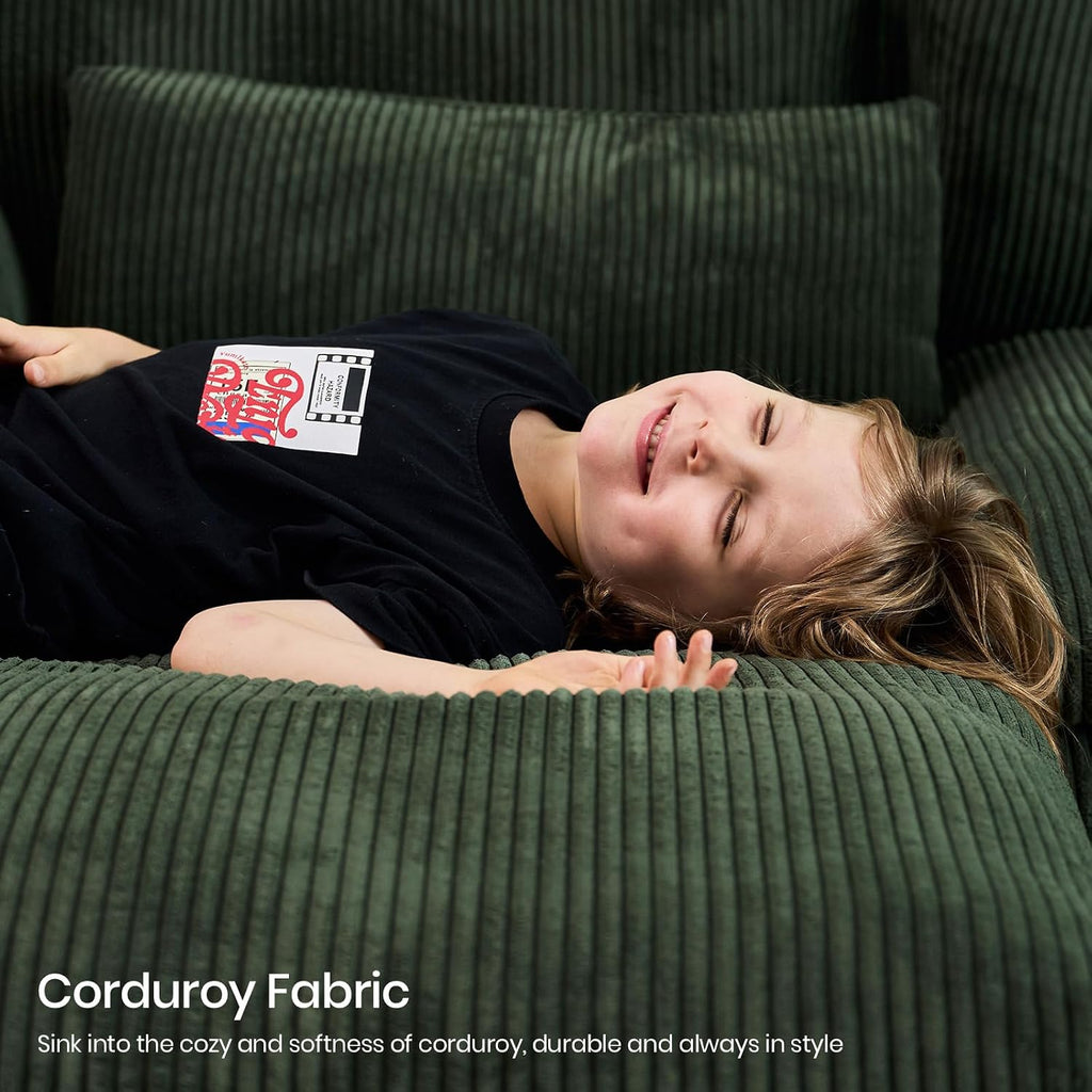 Belffin Large Modular Sectional Sofa with Double Deep Chaise, 135' Corduroy U Shaped Sectional Couch with 9' Soft Dual-Layer 6 Seats U Shaped Couch for Living Room, Apartment, Green