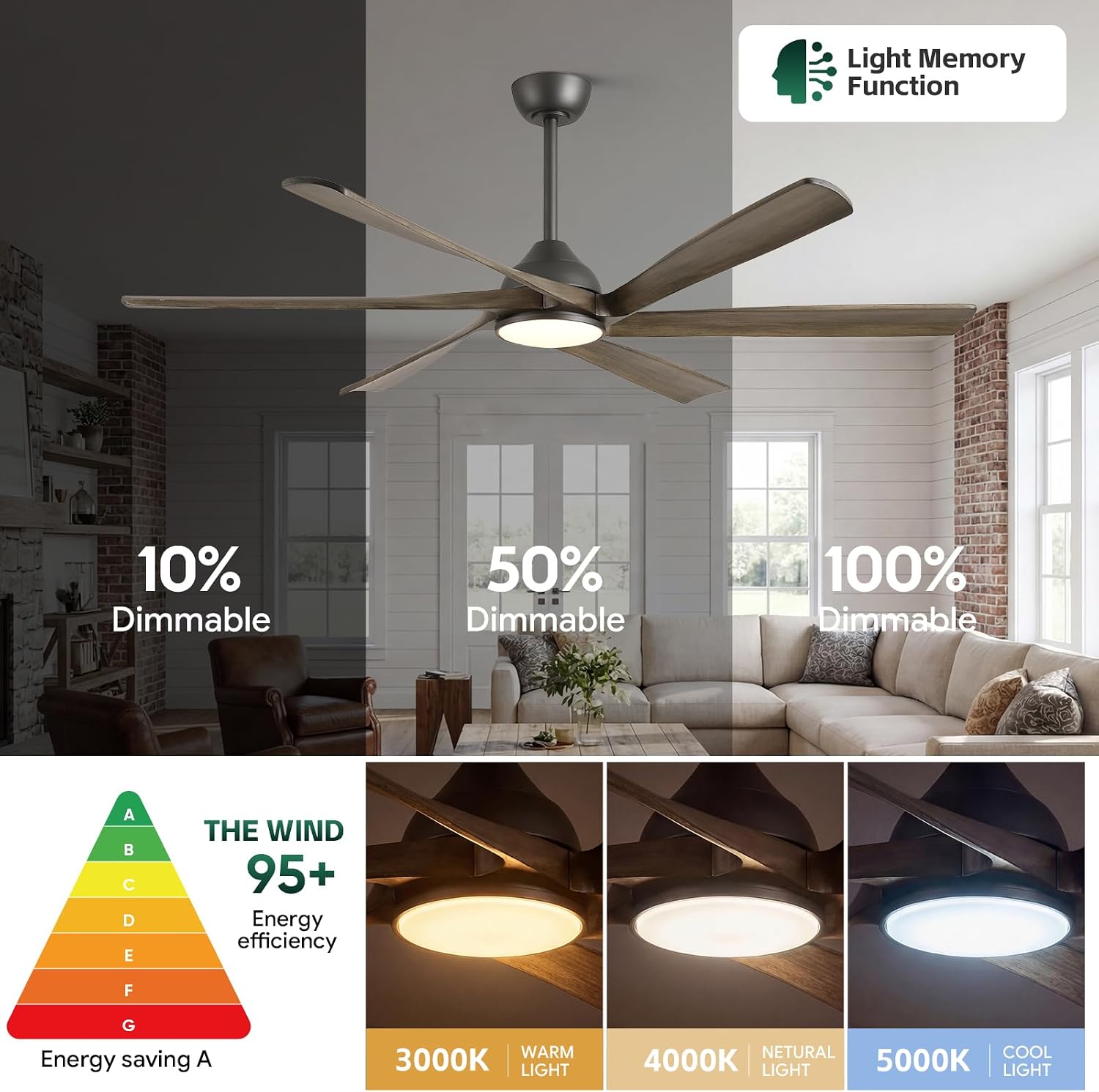 60 Inch Outdoor Ceiling Fan with Light and Remote, Rustic Farmhouse Smart Ceiling Fans with WiFi App/Alexa Voice Control, 6 Solid Wood Blades, Quiet Reversible DC Motor, Damp Rated for Covered Patio