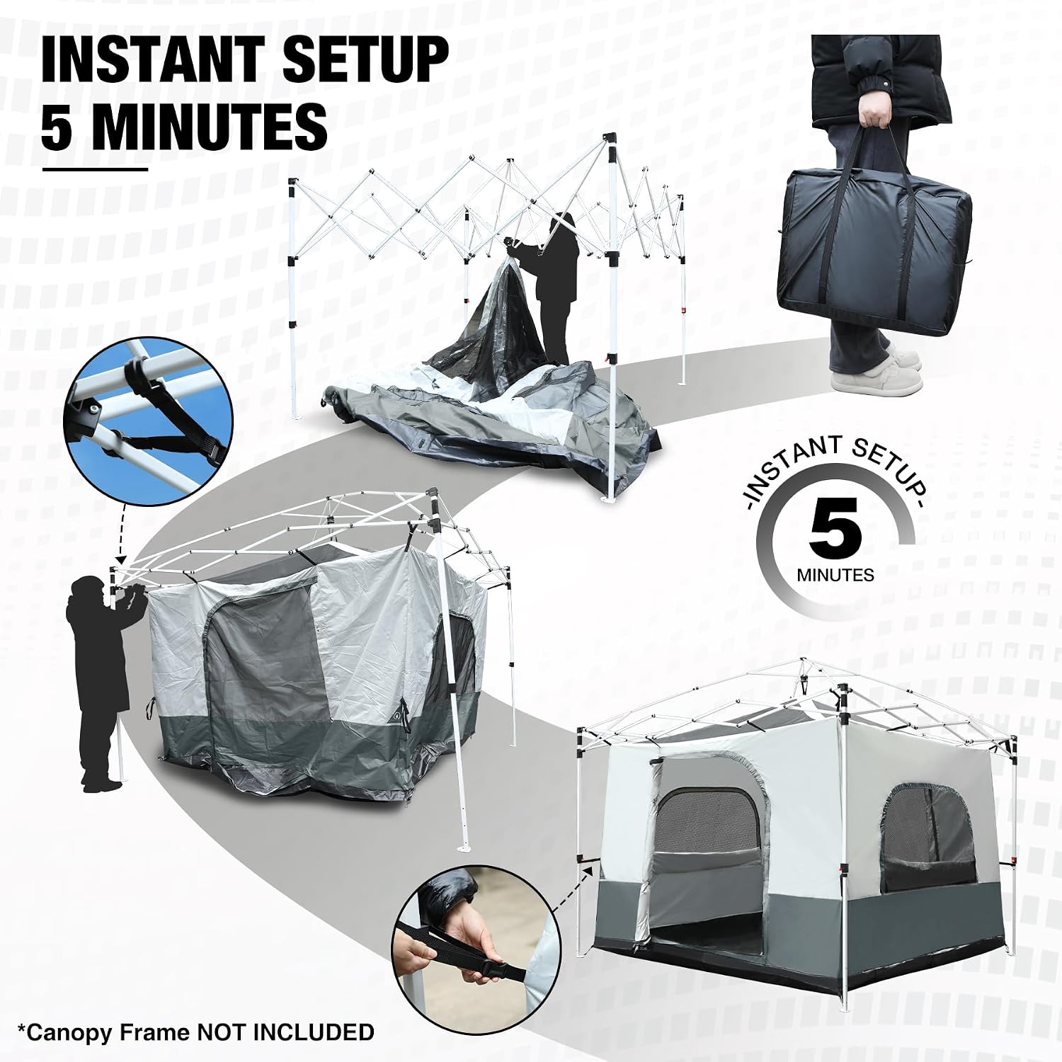 REDCAMP Canopy Camping Tent for Pop Up Canopy Tent, Inner Tent Converts Straight Leg 10'x10' or 10'x20' Canopy into Camping Tent, Fits 4-6 Person(Frame/Shelter NOT Included)