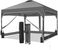 GDY 10x10 FT Pop Up Canopy Tent with One Push Setup,Setup Gazebo with 4 PVC Transparent Sidewalls,Easy Carry for Events, Parties, Camping, Gray