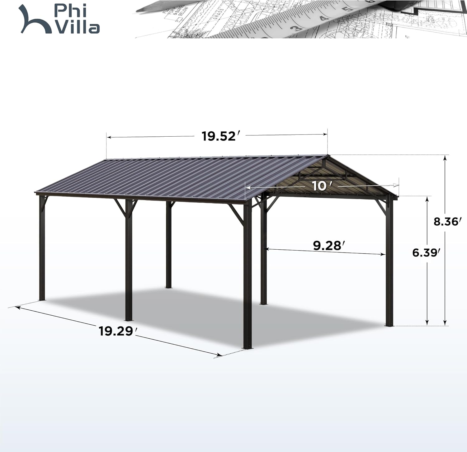 PHI VILLA 10x20 ft Carport, Metal Carports Canopy Heavy Duty Car Port Portable Garage with Galvanized Steel Roof Multi-Use Shelter, Sturdy Outdoor Car Ports for Cars, Boats and Tractors