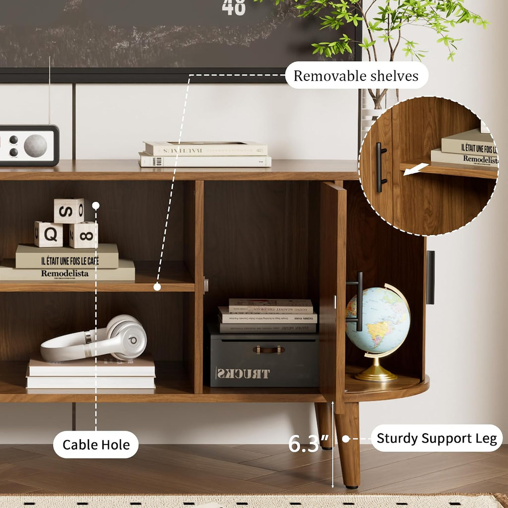 Mxtxmy 51' Fluted TV Stand, Mid-Century Modern Entertainment Center for Tvs up to 60' with Drawers and Fluted Doors, Curved TV Media Console Table with Sliding Doors for Living Room, Bedroom (51')