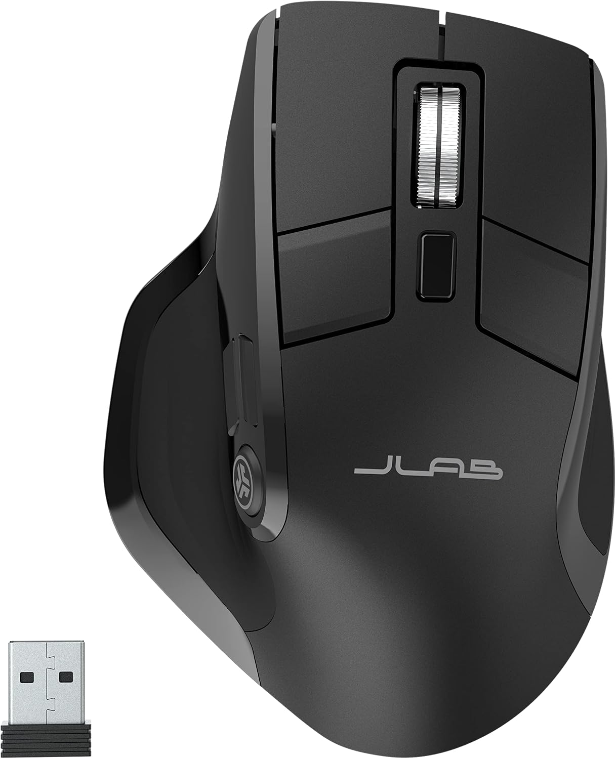 JLab Epic Wireless Mouse, Connect Via Bluetooth or USB Wireless Dongle, Multi-Device Toggle, Up to 3 Devices, OLED Display, Custom User Profiles, Adjustable Tracking, Full-Size, (4 Pack)
