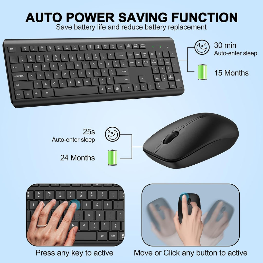 Wireless Keyboard and Mouse Combo, Full Size Silent Ergonomic Keyboard and Mouse, Long Battery Life, Optical Mouse, 2.4G Lag-Free Cordless Mice Keyboard for Computer, Mac, Laptop, PC, Window(8 Pack)