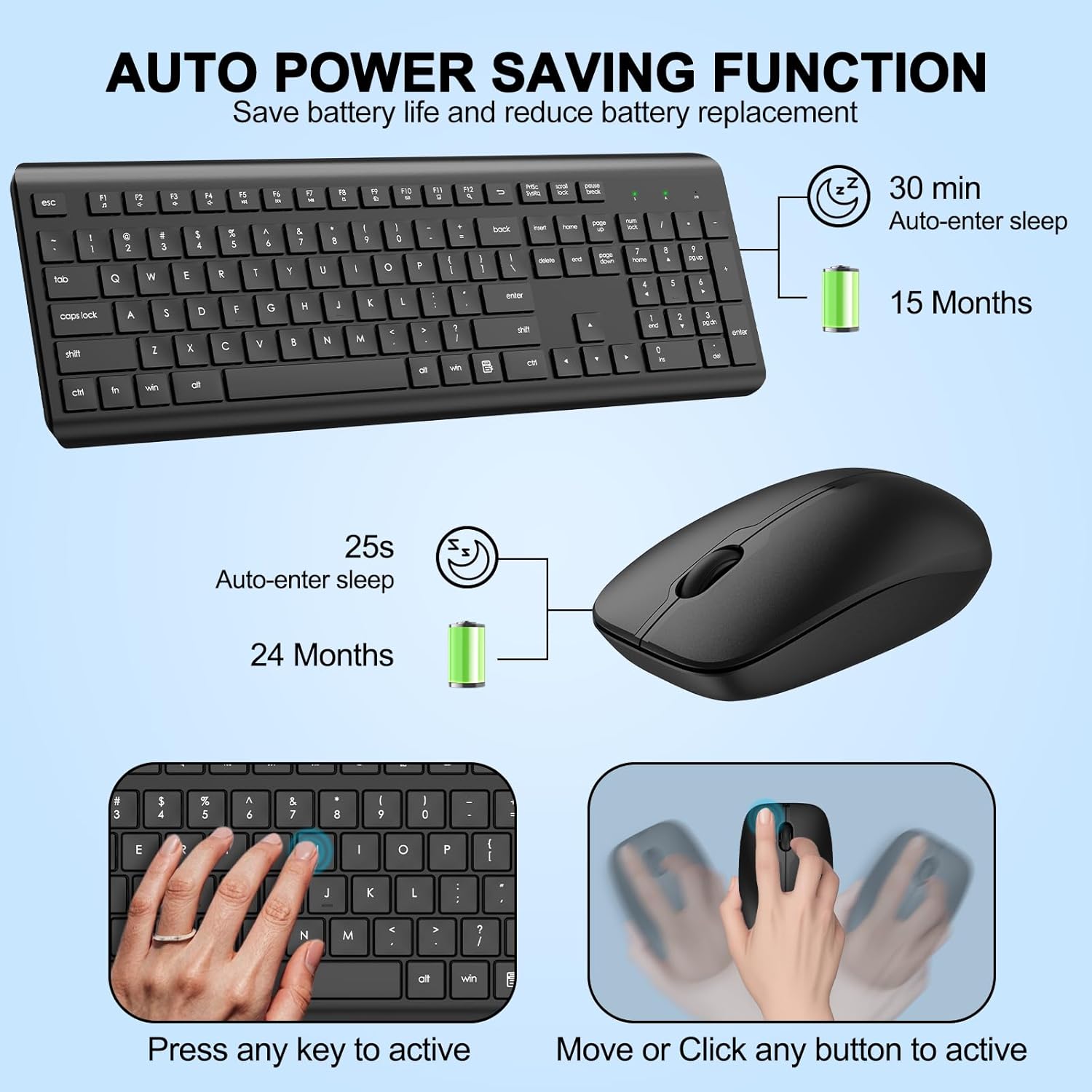 Wireless Keyboard and Mouse Combo, Full Size Silent Ergonomic Keyboard and Mouse, Long Battery Life, Optical Mouse, 2.4G Lag-Free Cordless Mice Keyboard for Computer, Mac, Laptop, PC, Window(8 Pack)