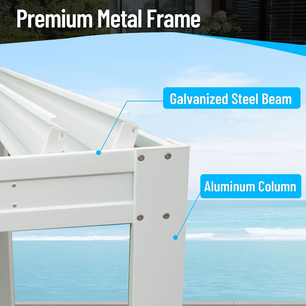 Domi Outdoor Pergola 10' x 13' Aluminum Louvered Pergola with Adjustable Roof, Aluminum Frame, Efficient Drainage System for Patio, Deck, Garden, White