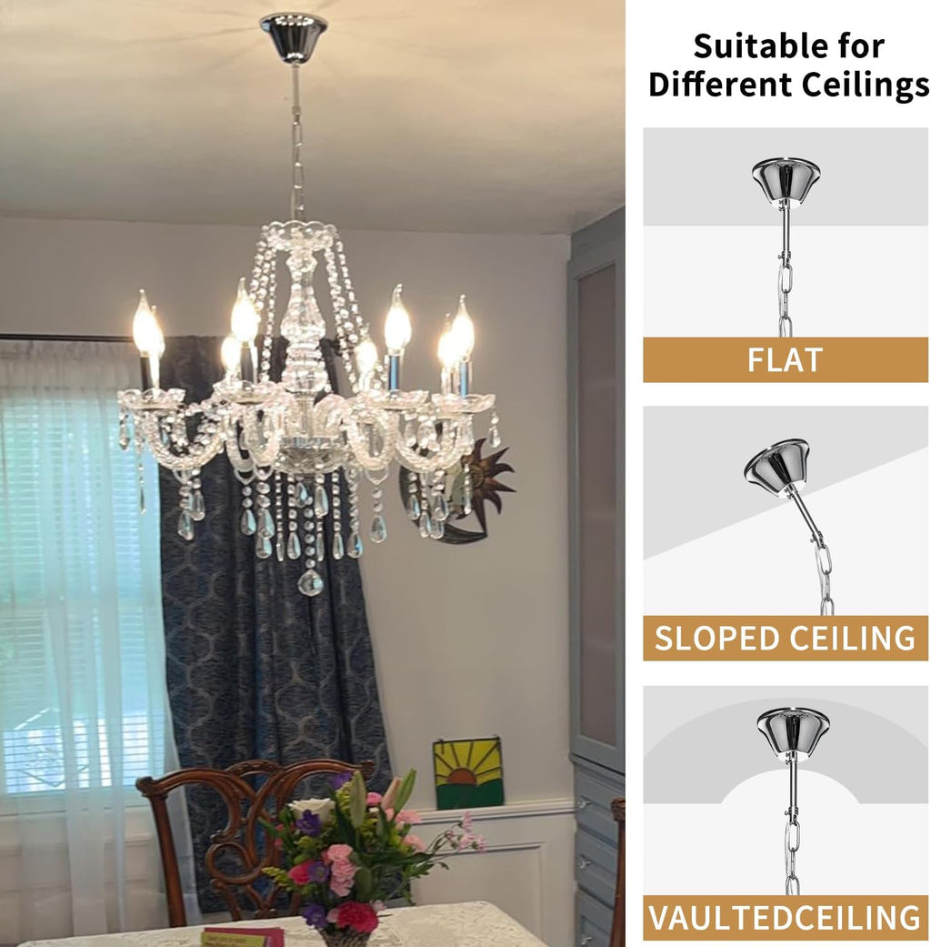Crystal Chandeliers Candle Chandeliers Contemporary Elegant 8 Lights Dining Room Light Fixture LED Chandeliers Pendant Celing Lamp for Living Room, Bedroom, Gazebo