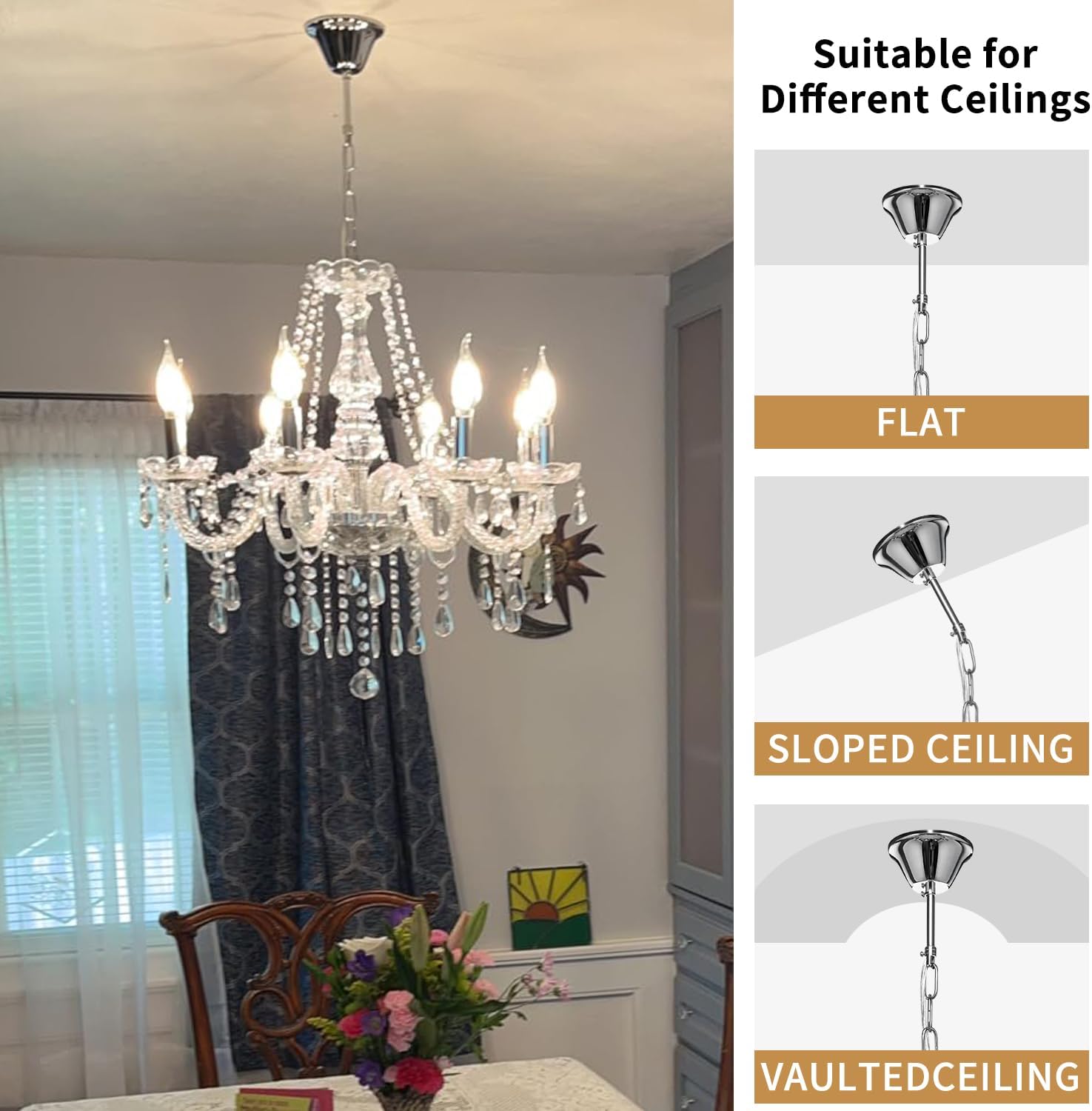 Crystal Chandeliers Candle Chandeliers Contemporary Elegant 8 Lights Dining Room Light Fixture LED Chandeliers Pendant Celing Lamp for Living Room, Bedroom, Gazebo