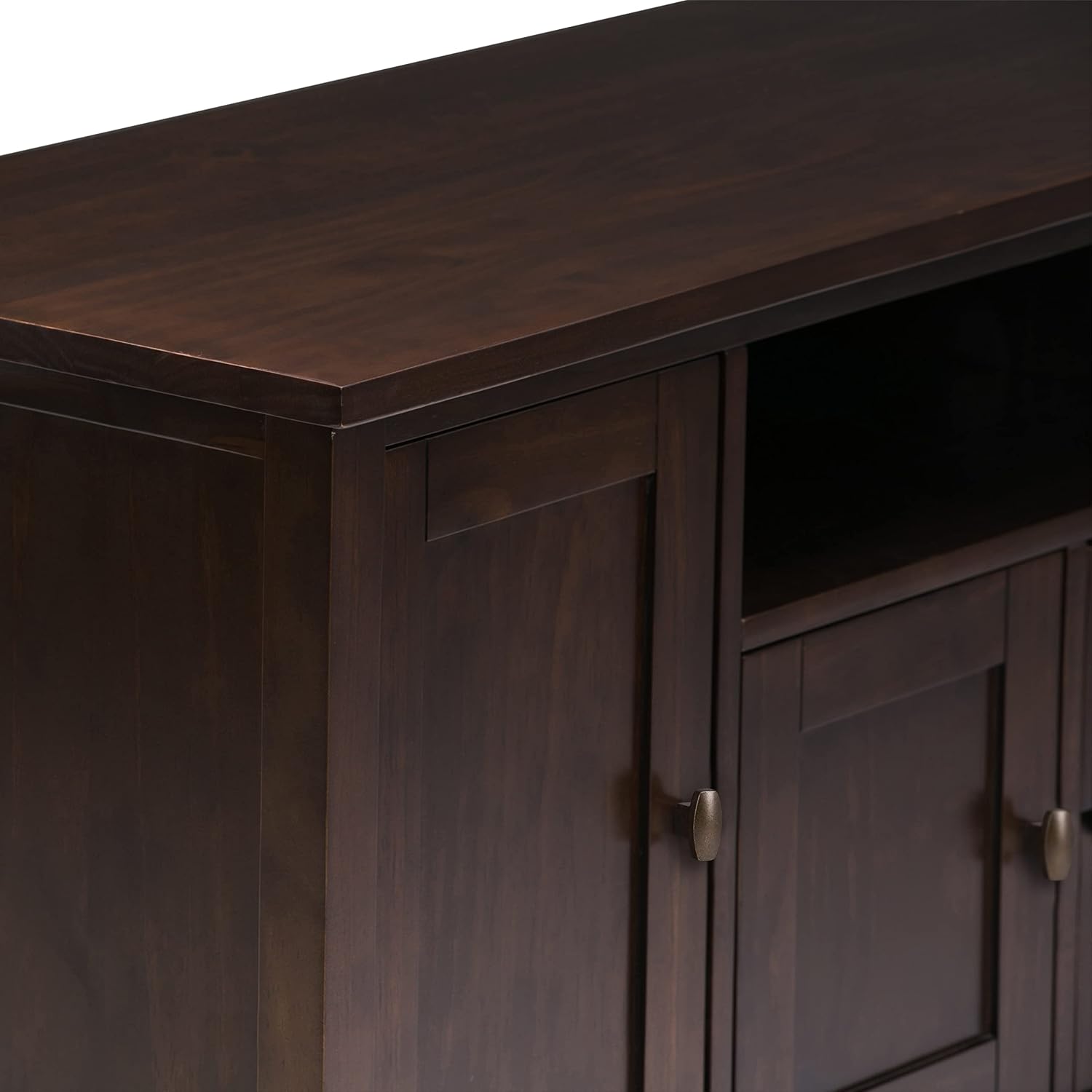 SIMPLIHOME Warm Shaker TV Stand - 72 inch Wide Solid Wood Media Console in Tobacco Brown, Transitional Entertainment Center for Living Room for TVs up to 80 Inches with Cabinets and Cable Management