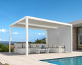 PURPLE LEAF Louvered Pergola 10' x 14' Whitish Outdoor Aluminum Pergola Adjustable Gazebo Rainproof for Patio Deck Garden, 1 Short Side