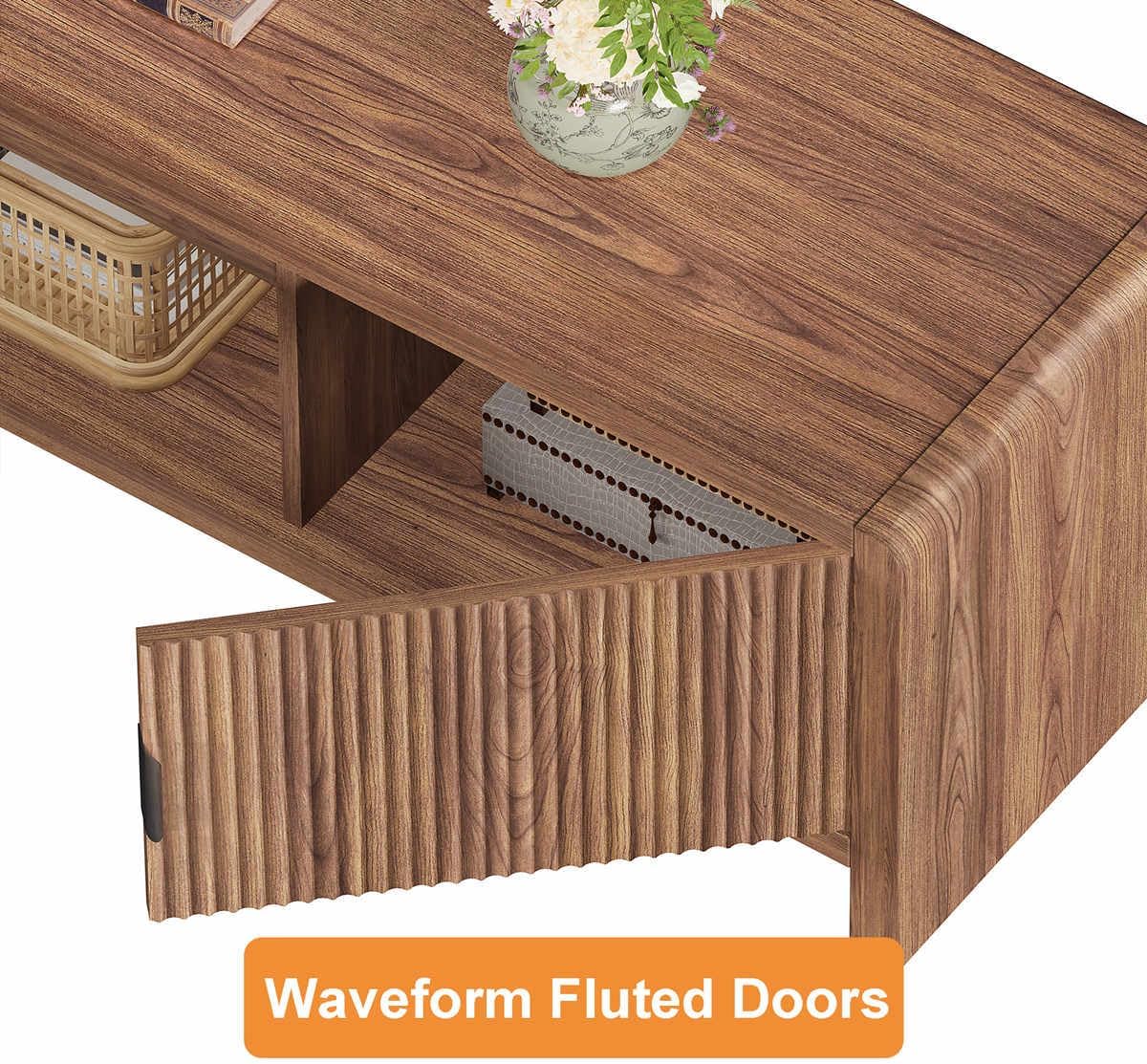 FATORRI TV Stand for 75/65/55 Inch TVs, Farmhouse Entertainment Center with Storage, Wood Waveform Fluted-Door Television Media Console for Living Room,Bedroom (63' W, Walnut)