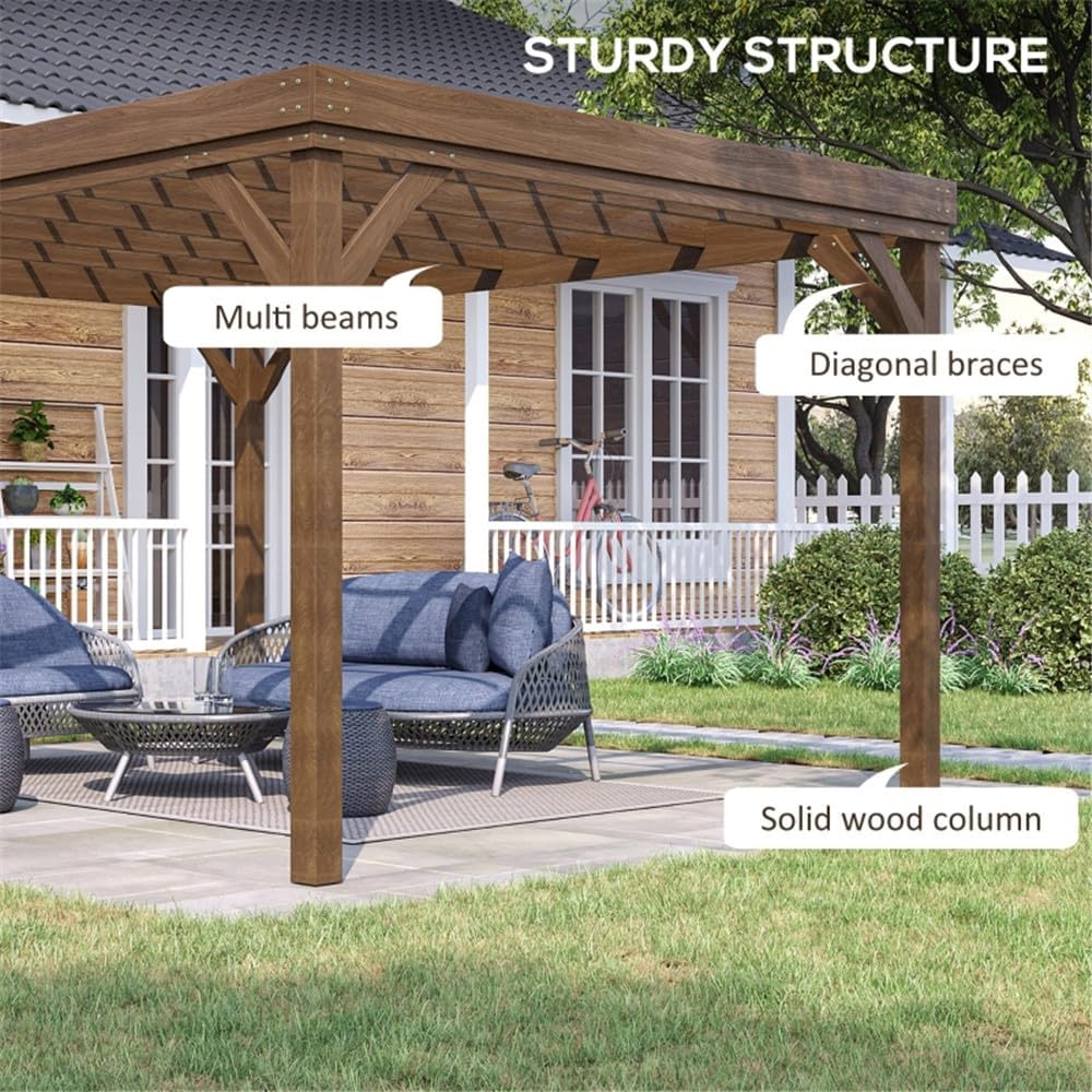 12 x 10 ft Wood Pergola Quality Solid Wood Gazebo Pavilion for Backyard Deck Patio Outdoor Pergola Grape Trellis Grill Gazebo, Strong Sturcture,Snow and Wind Supported(Brown)