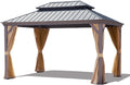Joyside 10' X 14' Double-Tier Hardtop Gazebo, Aluminum Metal Gazebo with Reinforced Galvanized Steel Roof Curtain and Netting, Permanent Gazebo Pavilion for Patio, Backyard, Deck, Lawn