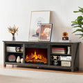 AMERLIFE Fireplace TV Stand, Wood Texture Entertainment Center with 23' Electric Fireplace, Farmhouse Entertainment Stand Media TV Console for TVs Up to 80', 70 inches, Rustic Grey