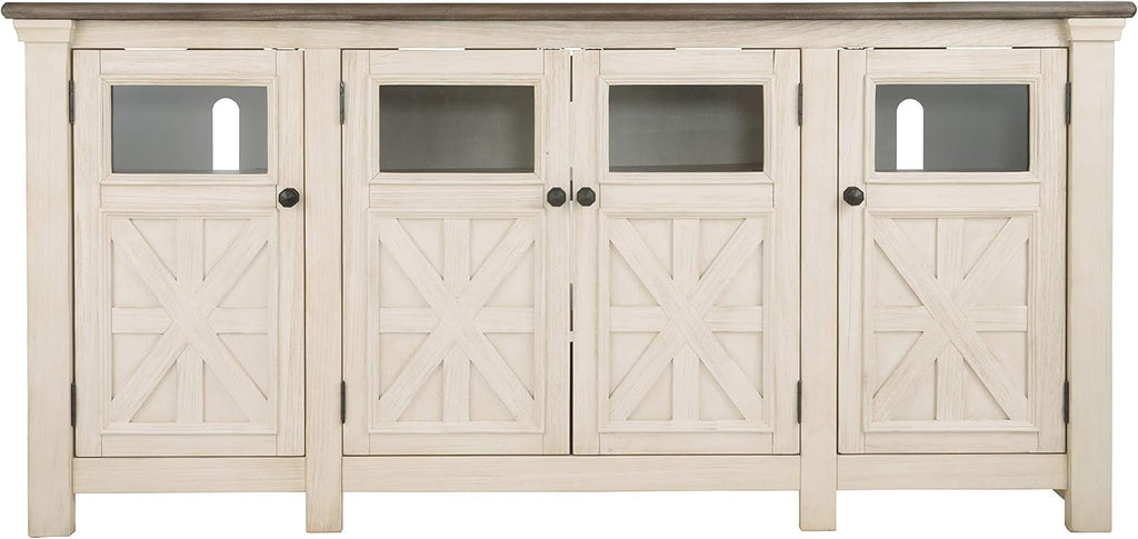 Signature Design by Ashley Bolanburg Extra Large TV Stand, Fits TVs up to 72', 3 Cabinets, Adjustable Storage Shelves, 74.13', Whitewash & 2-Tone Finish
