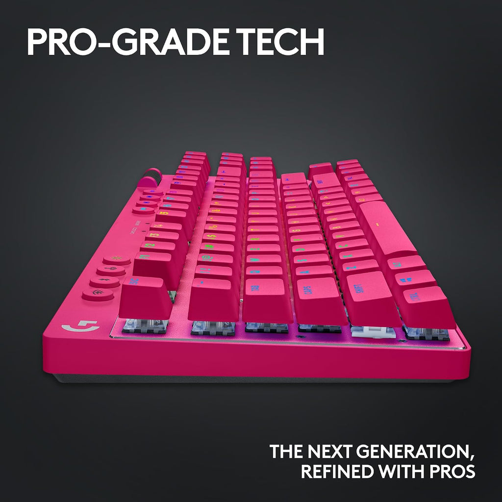 Logitech G PRO X TKL Lightspeed Wireless Gaming Keyboard, Ultra-Portable Tenkeyless Design, LIGHTSYNC RGB, PBT keycaps, Tactile Switches (GX Brown) - Magenta