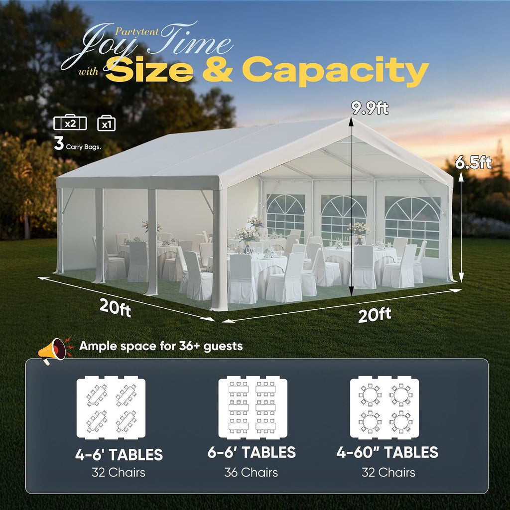 Quictent Premium 20x20 Party Tent Heavy Duty Outdoor Gazebo White Event Shelter Wedding Canopy Tent for Parties Carport BBQ with Removable Sidewall Windows & Storage Bags