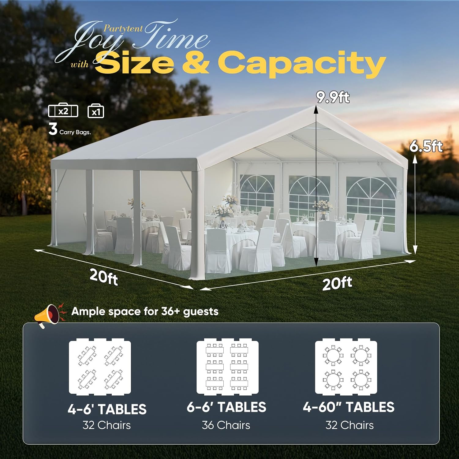 Quictent Premium 20x20 Party Tent Heavy Duty Outdoor Gazebo White Event Shelter Wedding Canopy Tent for Parties Carport BBQ with Removable Sidewall Windows & Storage Bags