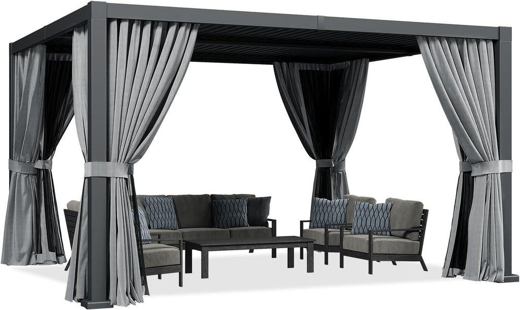 14×12FT Modern Louvered Pergola, Adjustable Aluminum Outdoor Pavilion for Patio, Garden, and Backyard Relaxation