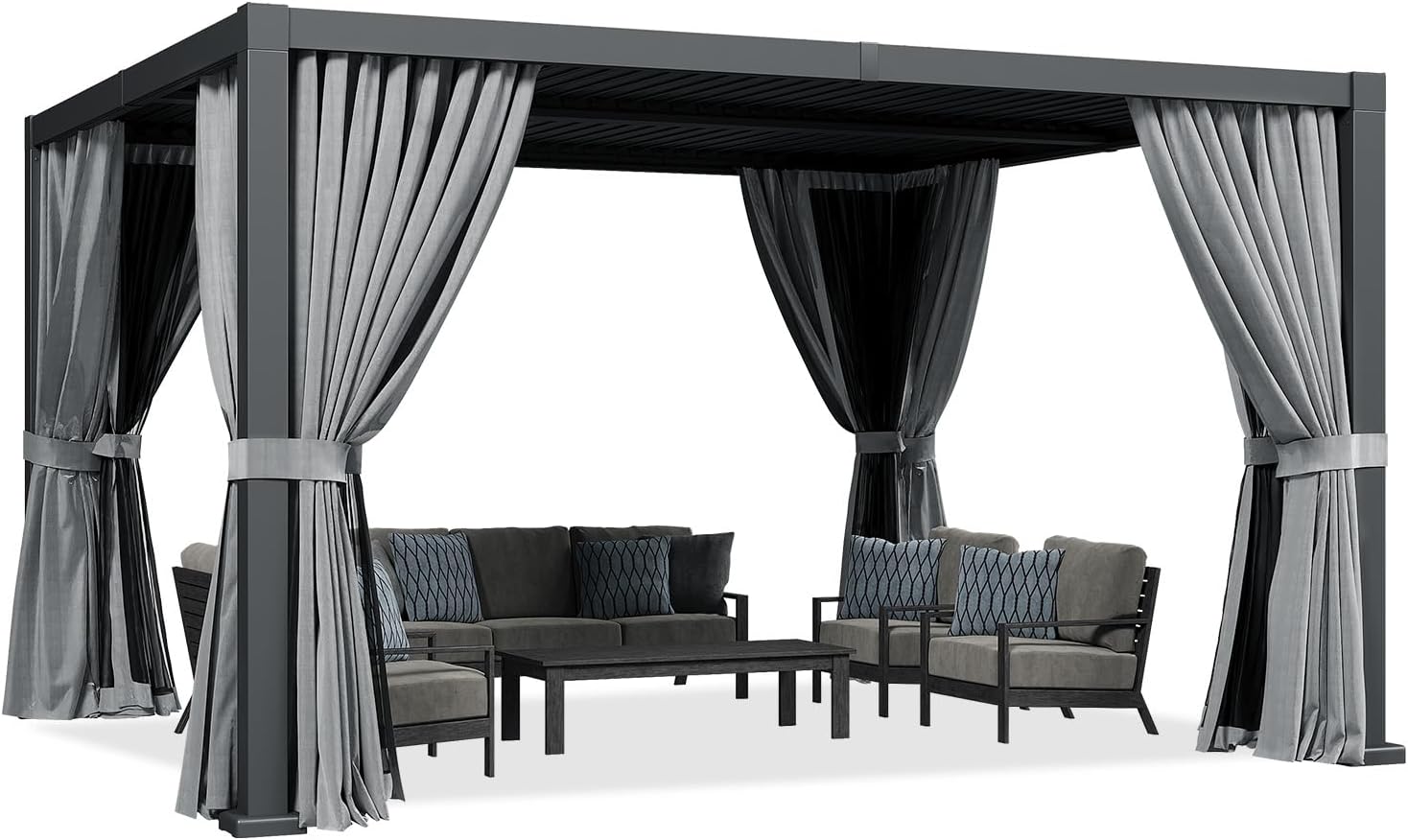 14×12FT Modern Louvered Pergola, Adjustable Aluminum Outdoor Pavilion for Patio, Garden, and Backyard Relaxation