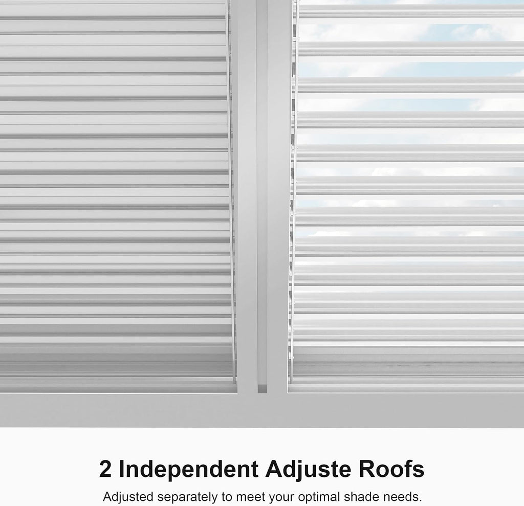 PURPLE LEAF Louvered Pergola 10' x 14' Whitish Outdoor Aluminum Pergola Adjustable Gazebo Rainproof for Patio Deck Garden, 1 Long Side