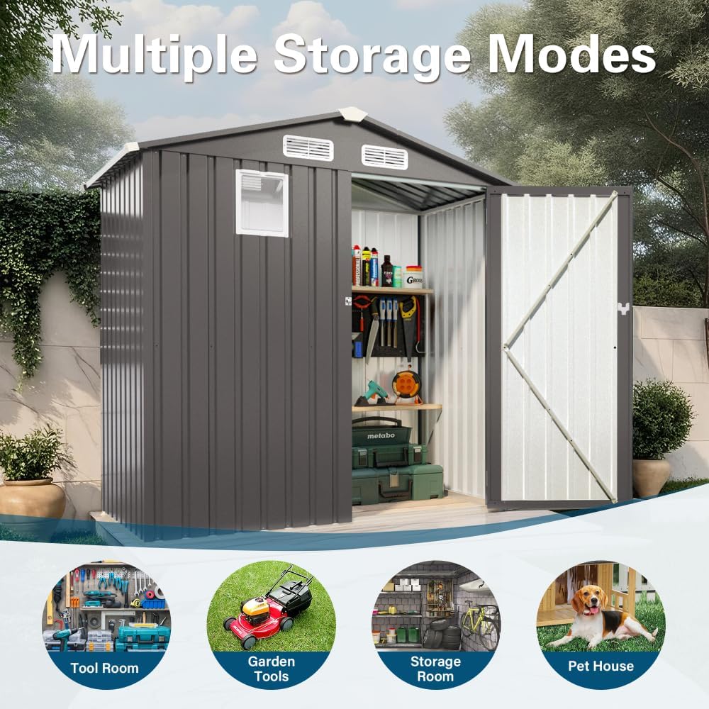 6X3.5 FT Metal Storage Shed Outdoor Tool Shed with Window, Lockable Door & Vents, Waterproof Backyard Garden Storage for Tools, Bikes, Sundries, Patio (Gray)