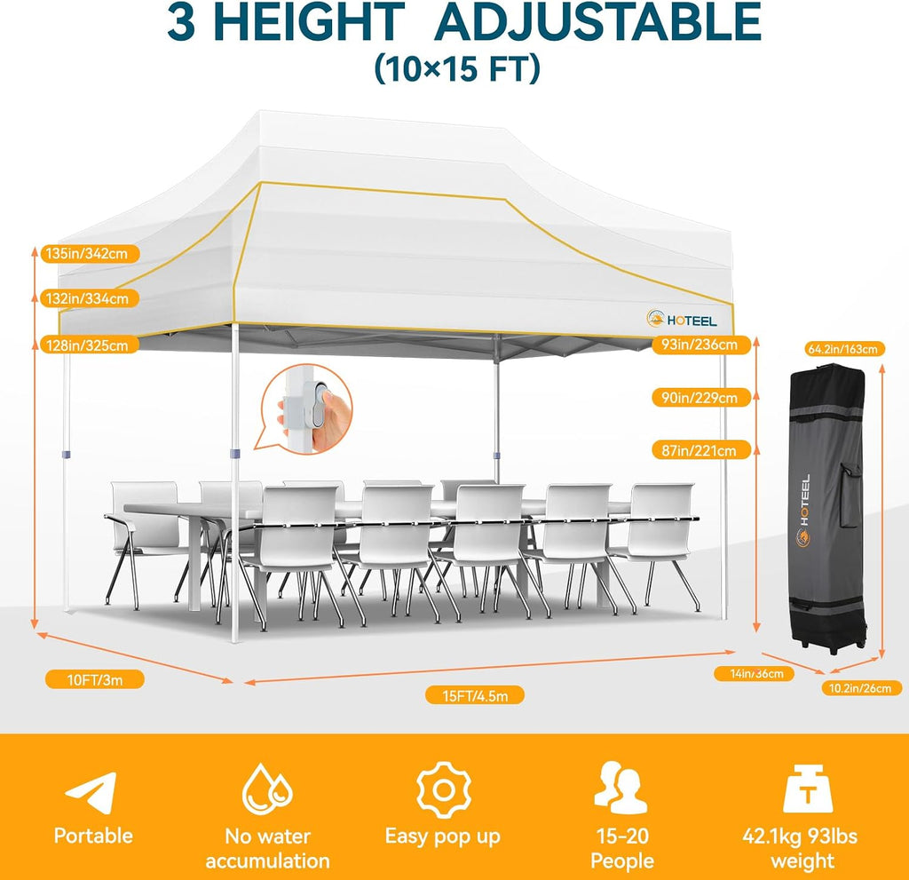Hoteel 10x15 Pop Up Canopy Tent Heavy Duty with 4 Sidewalls, Waterproof Party Tent, Easy Set-up Commercial Instant Tents with Roller Bag & Sandbags, Hexagonal Leg (1-Year Warranty)