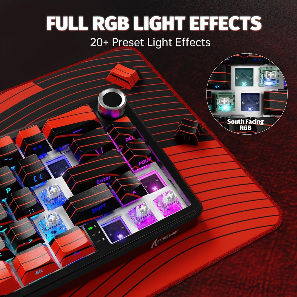 ATTACK SHARK X11 & X65 PRO HE Rapid Trigger Hall Effect Keyboard,60% Magnetic Keyboard 8K Polling Rate RGB Hot Swap,Wireless Gaming Mice with Charging Dock 22K DPI,BT/2.4Ghz/Wired,Coiled Cable-Red