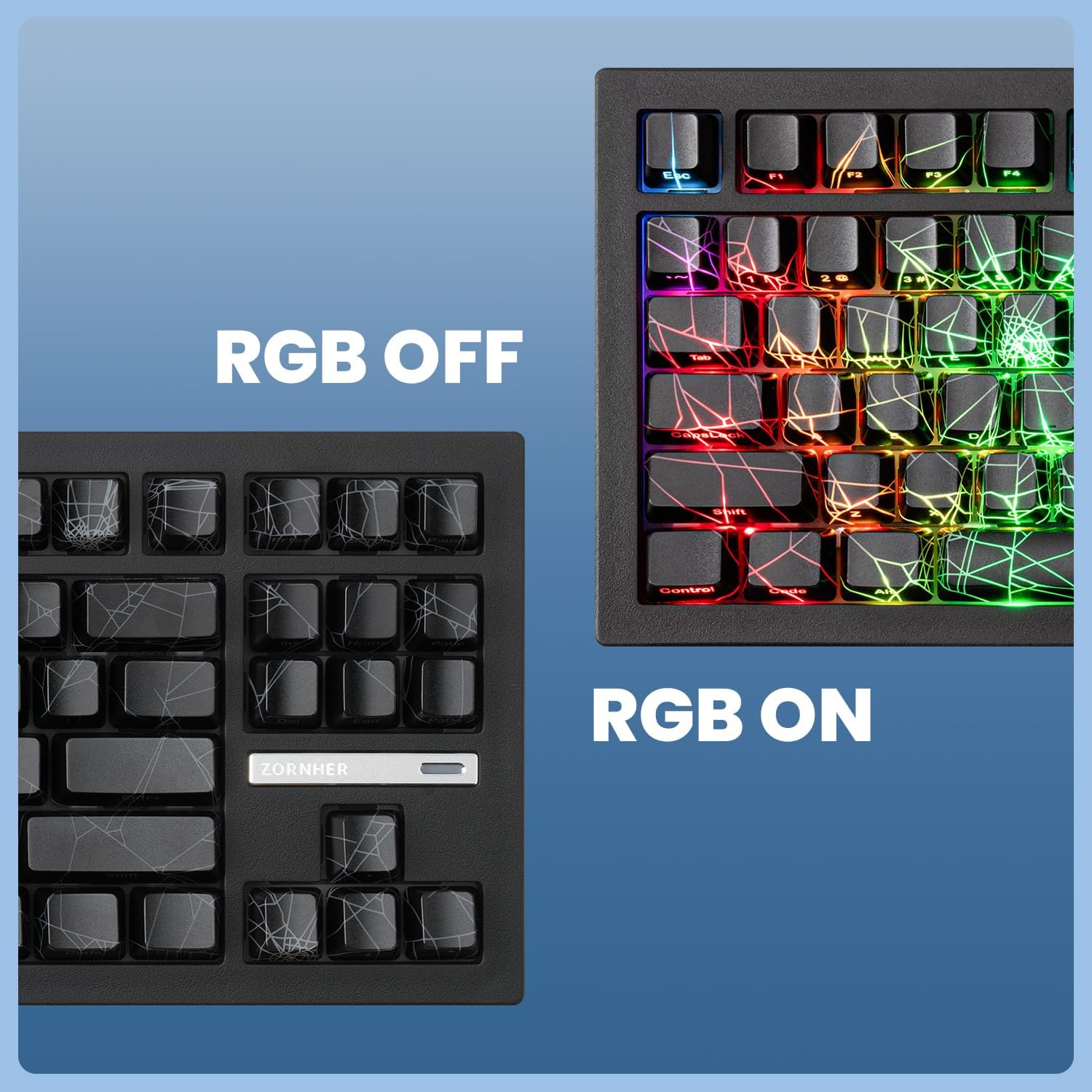 ZORNHER ZH870 Wireless Gaming Mechanical Keyboard,80% Black Custom Creamy Sound Keyboard with Spider Web IMD PC Keycaps,Creamy Sounding Linear Switches,Hot-Swappable,RGB Backlit,2.4GHz/USB-C/BT5.0
