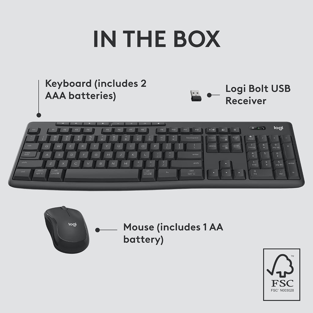 Logitech MK370 Combo for Business, Wireless Full-Size Keyboard and Wireless Mouse, Secure Logi Bolt USB Receiver, Bluetooth, Globally Certified Windows/Mac/Chrome, Linux - Graphite, Pack of 4
