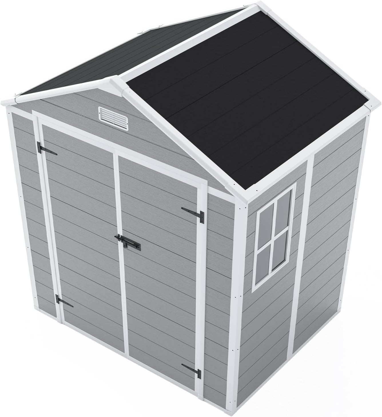 YOPTO 6x5 FT Resin Storage Shed,Garden House with Floor & Lockable Door,Waterproof Plastic Tool Sheds W/Slanting Roof Visual Window & Air Vents for Bicycles,Lawnmowers,Lawn,All Weather Use,Gray
