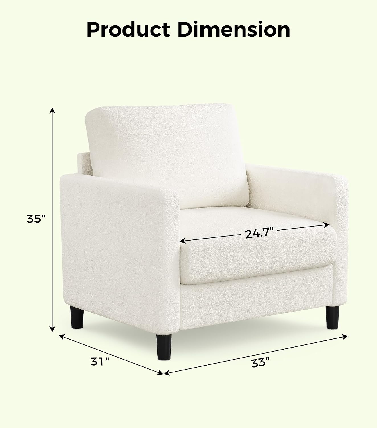 Welzona Sofa Accent Chair, 33' Reading Chair for Bedroom, Tool-Free Setup Living Room Accent Chairs, Comfy Arm Chairs Living Room, All-Wood Reading Nook, Cream White
