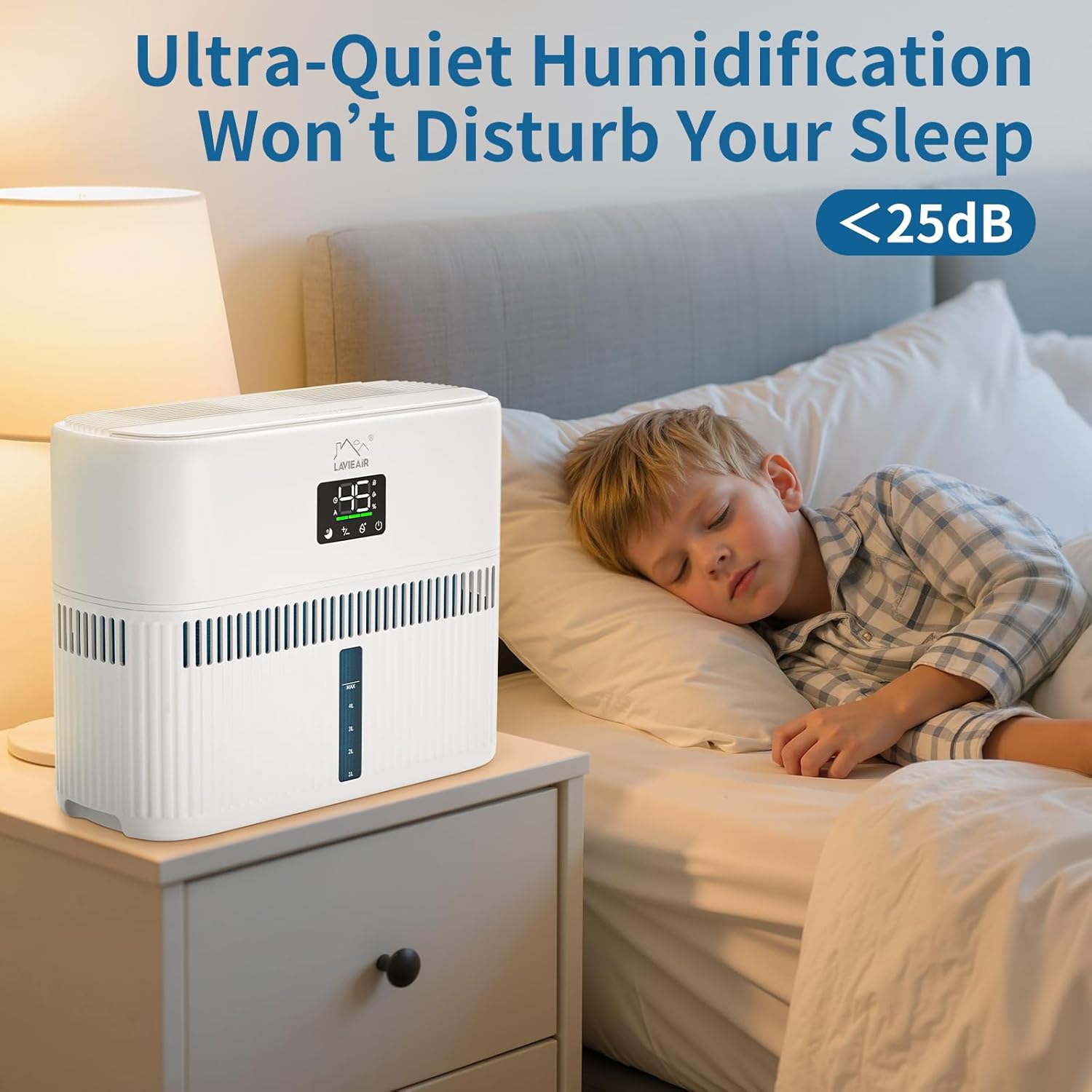 LAVIEAIR Evaporative Humidifiers for Bedroom, Living Room, Nursery, Large Room up to 300 ft², Mist-free No White Dust Top Fill Humidifier for Baby, Plants, 5L Tank, Max 48H Runtime, Easy to Clean