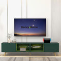 Bonzy Home 86' LED TV Stand, Modern Entertainment Center up to 90' TV, Television Console Table with Storage Cabinets for Living Room, Dark Green