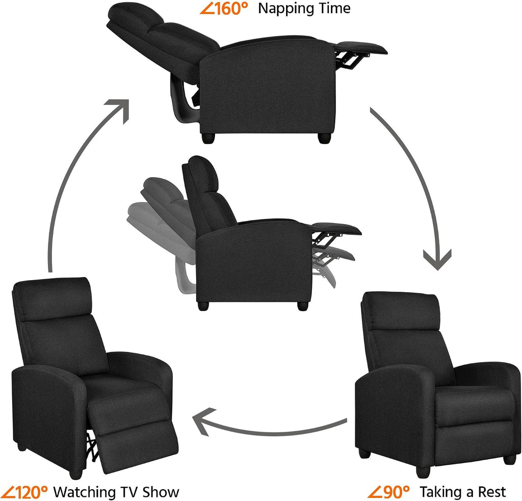 Yaheetech 2-Seat Fabric Pushback Recliner Chair with Thick Seat Cushion and Backrest Reclining Chair for Living Room Home Theater Matte Black